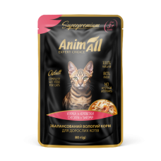 Вологий корм AnimAll для котів, курка з креветками, 80 г