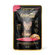 Вологий корм AnimAll для котів, курка з креветками, 80 г