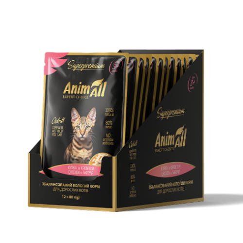 Влажный корм AnimAll для кошек, курица с креветками, 80 г