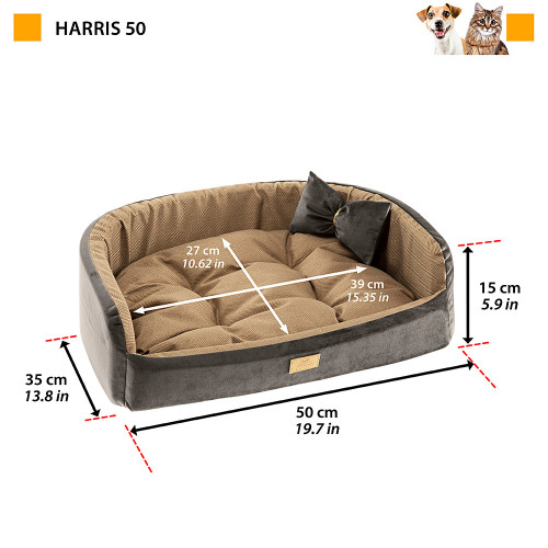 Лежанка з подушкою для котів та собак, зносостійка тканина та оксамит Ferplast Harris 50 Brown