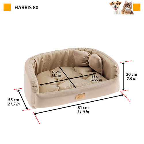 Лежанка з подушкою для котів та собак, зносостійка тканина та оксамит Ferplast Harris 80 Beige