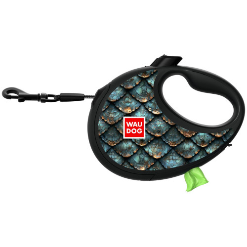 Повідець-рулетка для собак WAUDOG R-leash з контейнером для пакетів, малюнок "Луска", світловідбивна стрічка, L, до 40 кг, 5 м