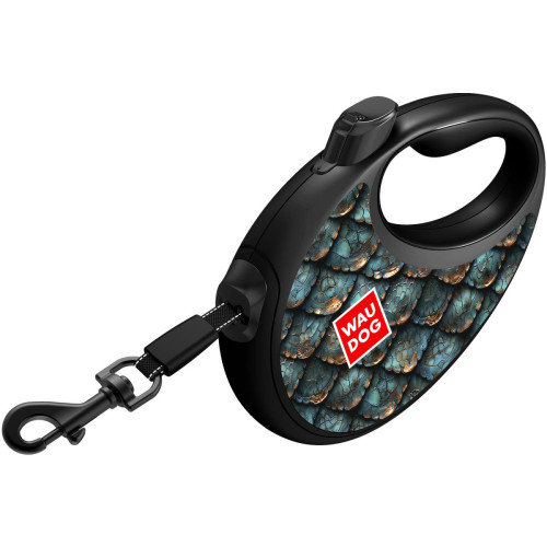 Повідець-рулетка для собак WAUDOG R-leash з контейнером для пакетів, малюнок "Луска", світловідбивна стрічка, M, до 20 кг, 5 м
