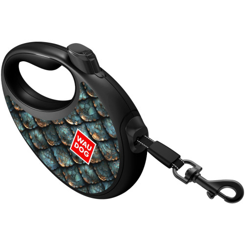 Повідець-рулетка для собак WAUDOG R-leash з контейнером для пакетів, малюнок "Луска", світловідбивна стрічка, S, до 12 кг, 3 м