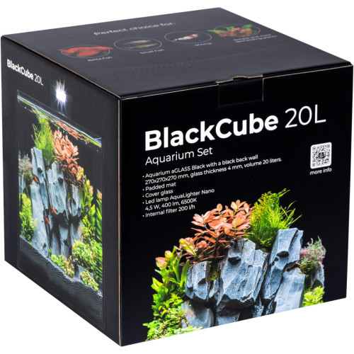 Акваріумний набір BlackCube 20 літрів, з чорною задньою стінкою, 27х27х27 см, скло 4 мм
