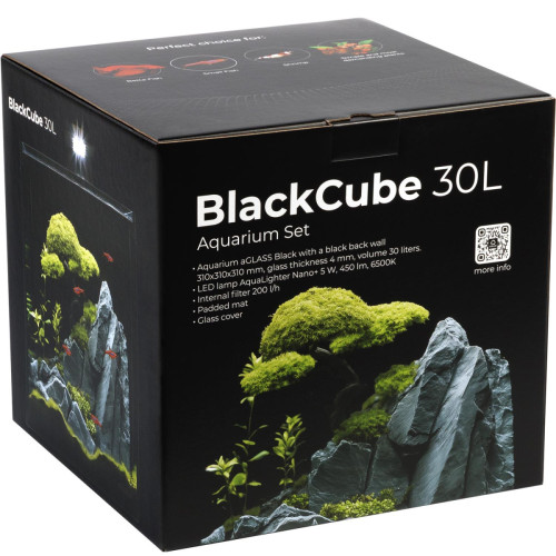 Акваріумний набір BlackCube 30 літрів, з чорною задньою стінкою, 31х31х31 см, скло 4 мм