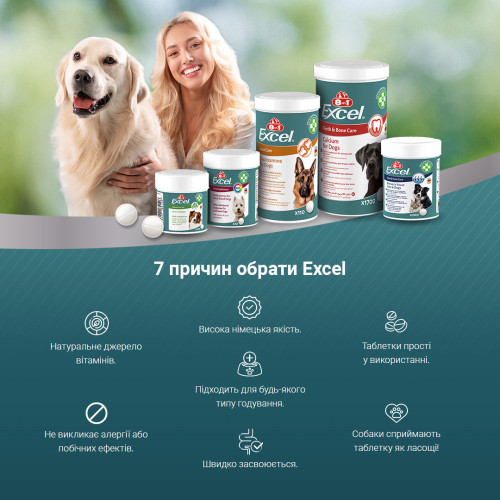 Вітаміни 8in1 Excel Brewers Yeast для собак та котів пивні дріжджі з часником для шкіри та шерсті 260 шт