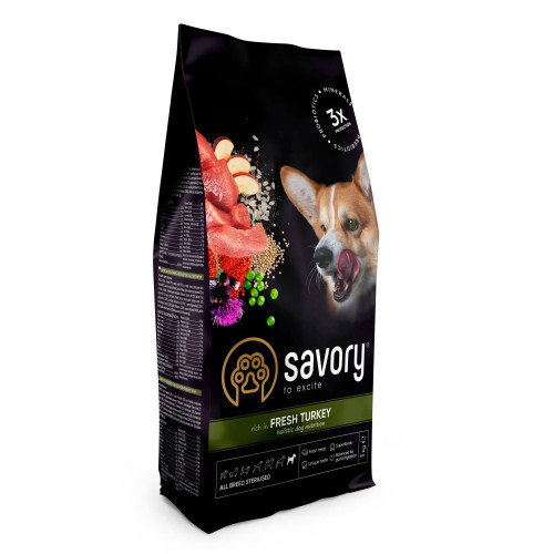 Сухой корм Savory All Breed для стерилизованных собак всех пород, со свежей индейкой, 3 кг