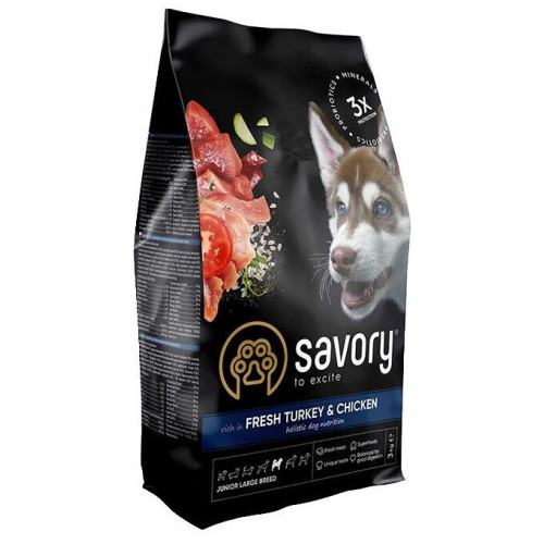 Сухой корм Savory для юниоров больших пород, со свежей индейкой и курицей, 12 кг