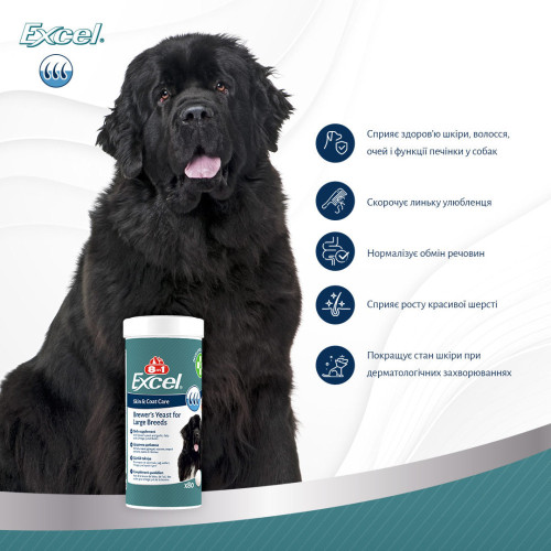 Витамины 8in1 Excel Brewers Yeast Large Breed для собак больших пород, пивные дрожжи с чесноком, для кожи и шерсти 80 шт