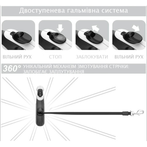 Повідець-рулетка для собак WAUDOG R-leash, малюнок "Рік та Морті 3", L, до 50 кг, 5 м, світловідбиваюча стрічка чорний