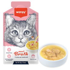 Рідкий корм Wanpy Meat Broths Tuna&Shrimp, суп з тунцем та креветками для котів, 50 г