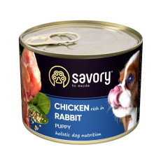Вологий корм Savory для цуценят всіх порід, з кроликом та куркою, 200 г