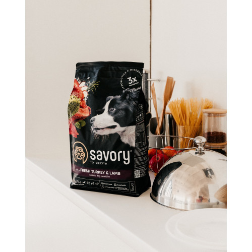 Сухой корм Savory Medium для собак средних пород, со свежим ягненком и индейкой, 1 кг