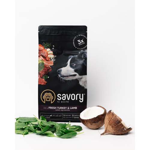 Сухой корм Savory Medium для собак средних пород, со свежим ягненком и индейкой, 1 кг