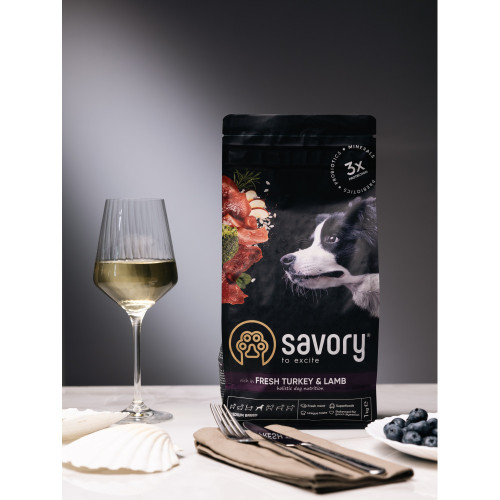 Сухой корм Savory Medium для собак средних пород, со свежим ягненком и индейкой, 1 кг