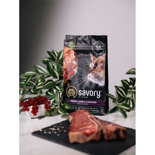 Сухий корм Savory для стерилізованих котів, зі свіжим ягням і куркою, 400 г