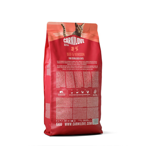 Корм сухий Carnilove Active Beef & Venison Sterilised для стерилізованих котів яловичина та оленина 6 кг