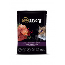 Вологий корм Savory для стерилізованих котів, ягня з журавлиною у соусі, 85 г