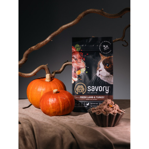 Сухой корм Savory для кошек с чувствительным пищеварением, со свежим ягненком и индейкой, 400 г