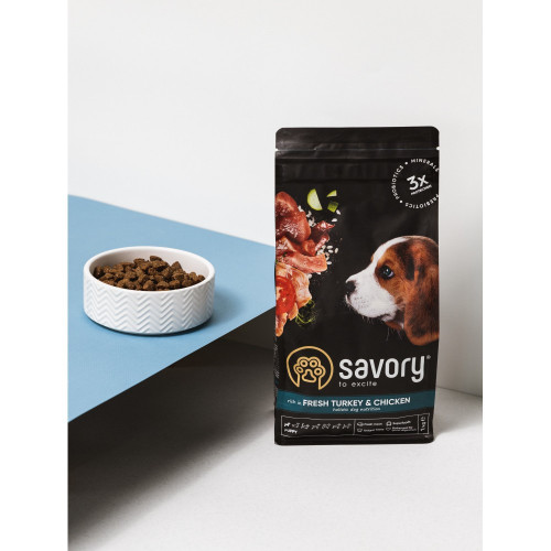 Сухой корм Savory Puppy для щенков всех пород, со свежей индейкой и курицей, 1 кг