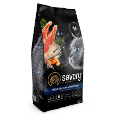Сухой корм Savory для длинношерстных кошек, со свежим лососем и белой рыбой, 2 кг