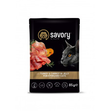 Вологий корм Savory для стерилізованих котів, індичка з морквою в желе, 85 г