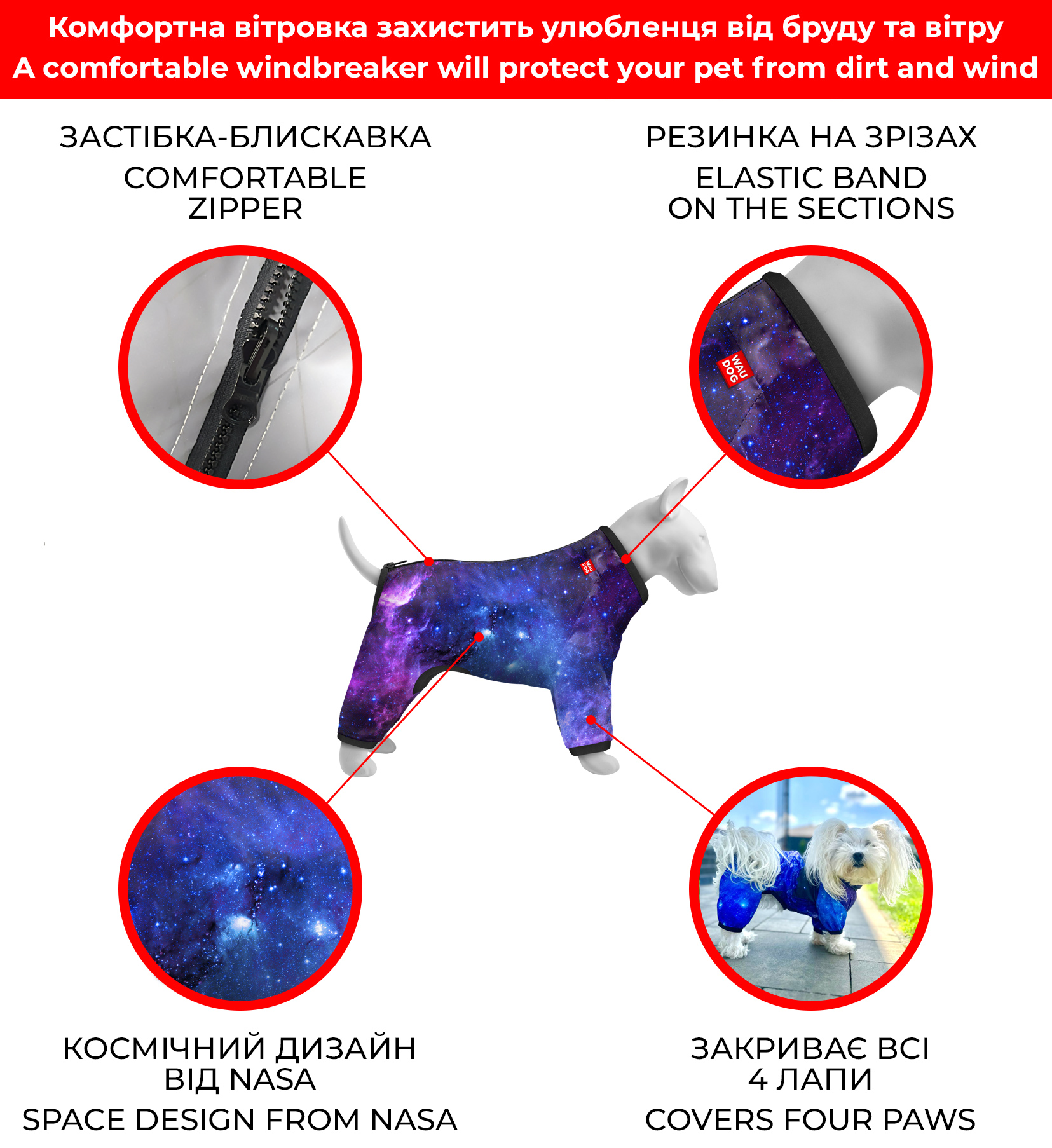 Ветровка для собак WAUDOG Clothes, рисунок NASA21